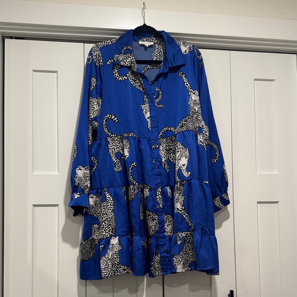 Satin Blue and Cheetah Empire Dress